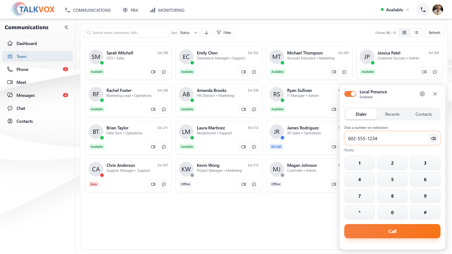 Local Presence in the TALKVOX app